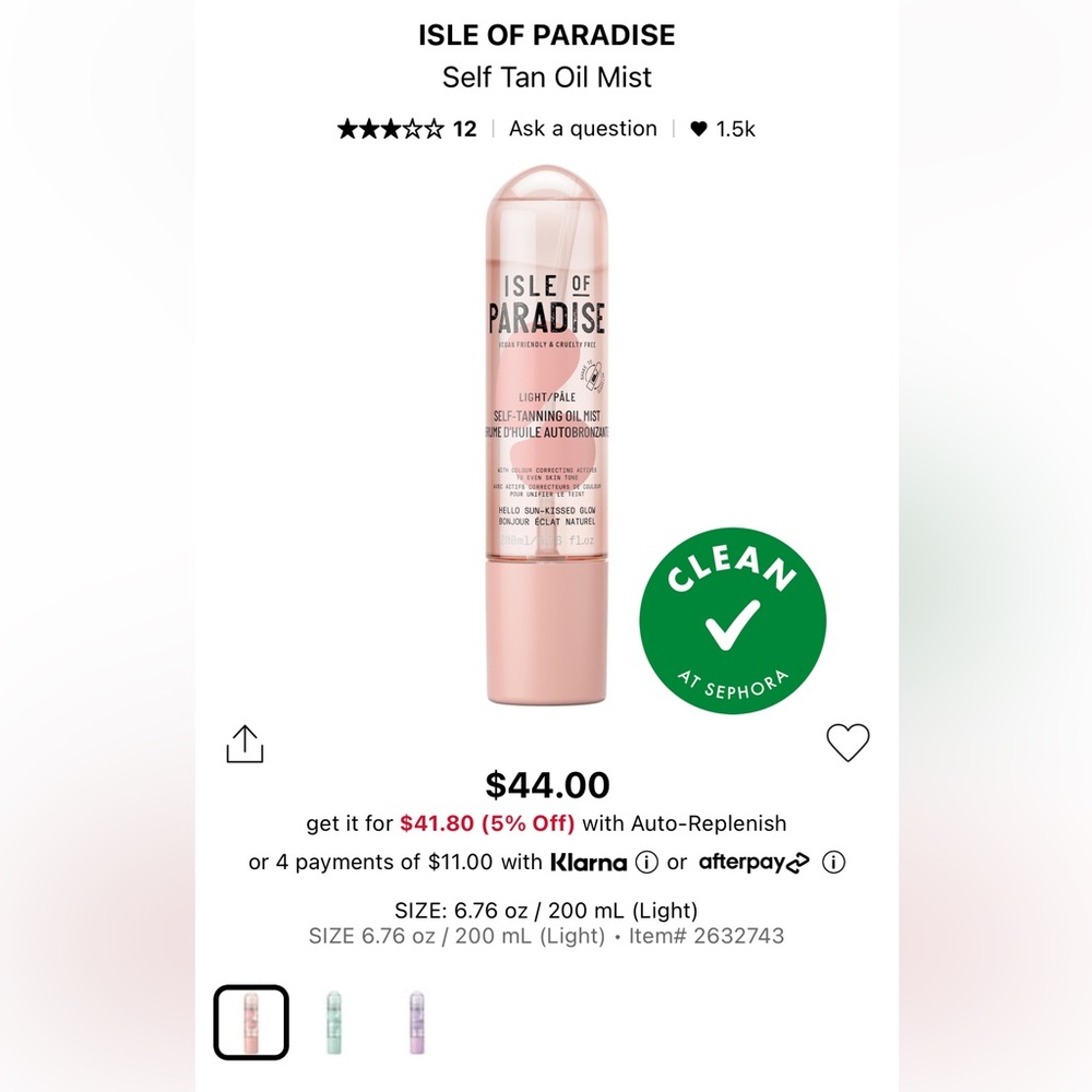 3/$40 Isle of paradise self tan oil mist
